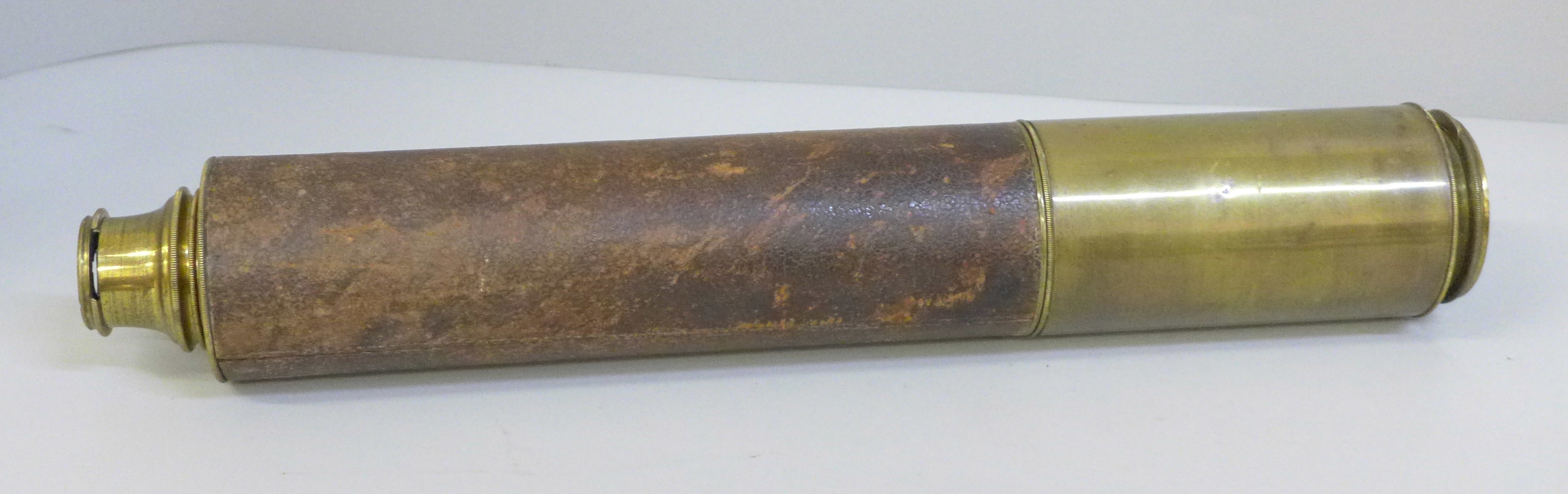 An Alfred J. Natali & Co. mid 19th Century telescope, brass body and leather covered