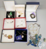 Eleven items of silver jewellery and a pearl necklace with 9ct gold clasp