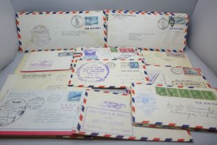 Stamps; a packet of 63 items of USA postal history mainly in the form of flight covers, many of