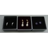 Three pairs of 9ct gold mounted earrings