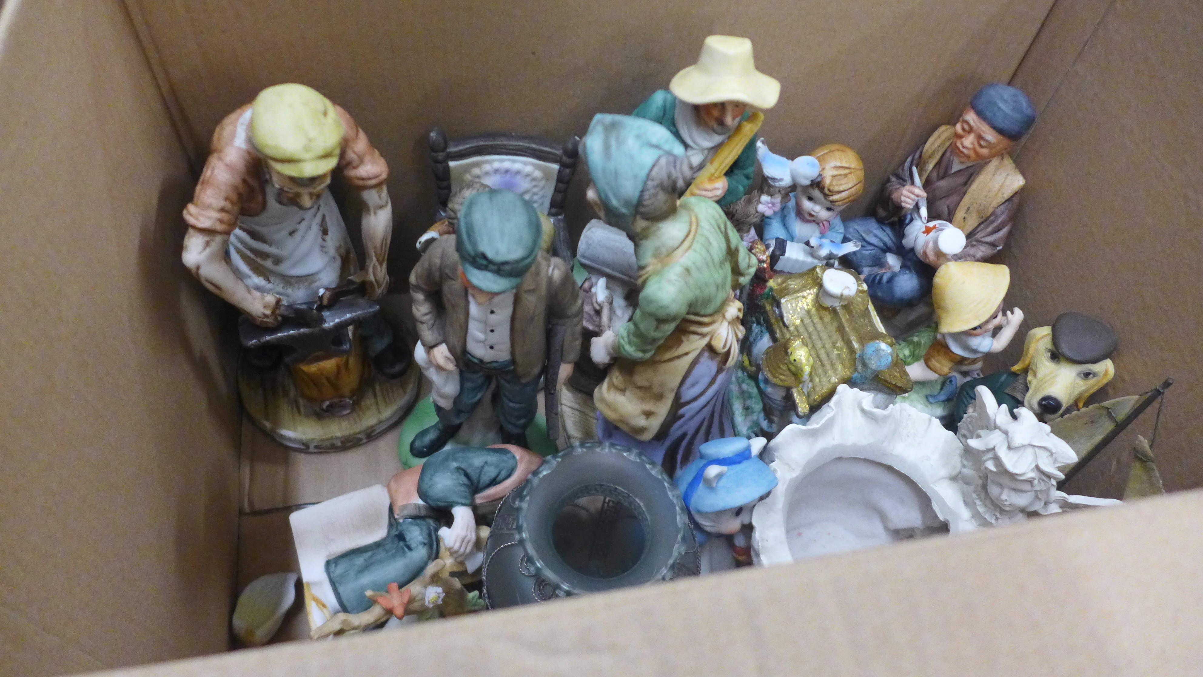 Eight boxes of mixed household china, ornaments, decorative plates, figures, blue and white china, - Image 2 of 9