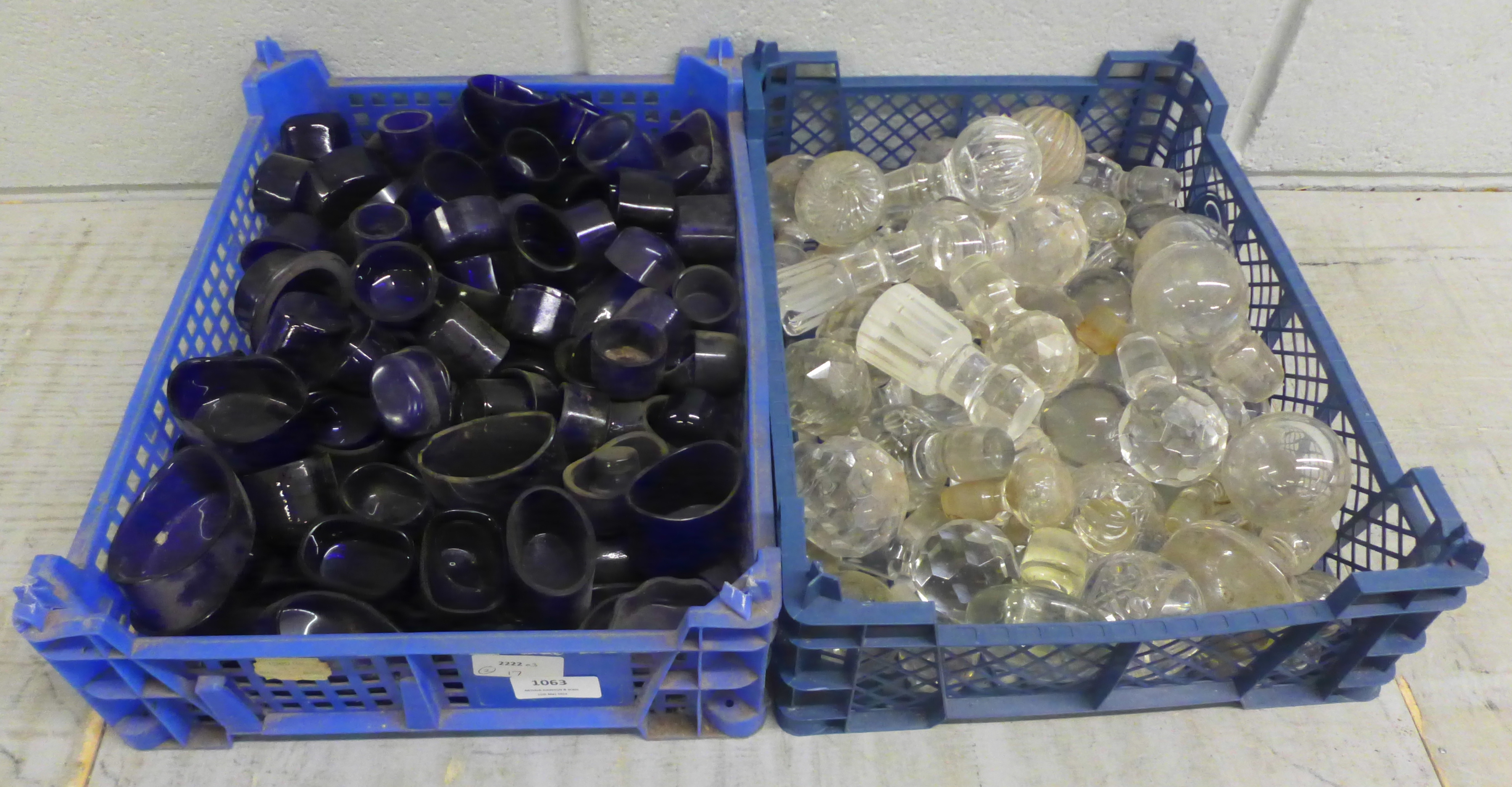 Blue glass liners and glass stoppers **PLEASE NOTE THIS LOT IS NOT ELIGIBLE FOR IN-HOUSE POSTING AND