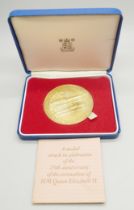 A Royal Mint gold plated sterling silver 1978 Coronation Anniversary medal, (only 2500 issued), 88.