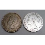 An 1845 silver crown and a 1937 crown