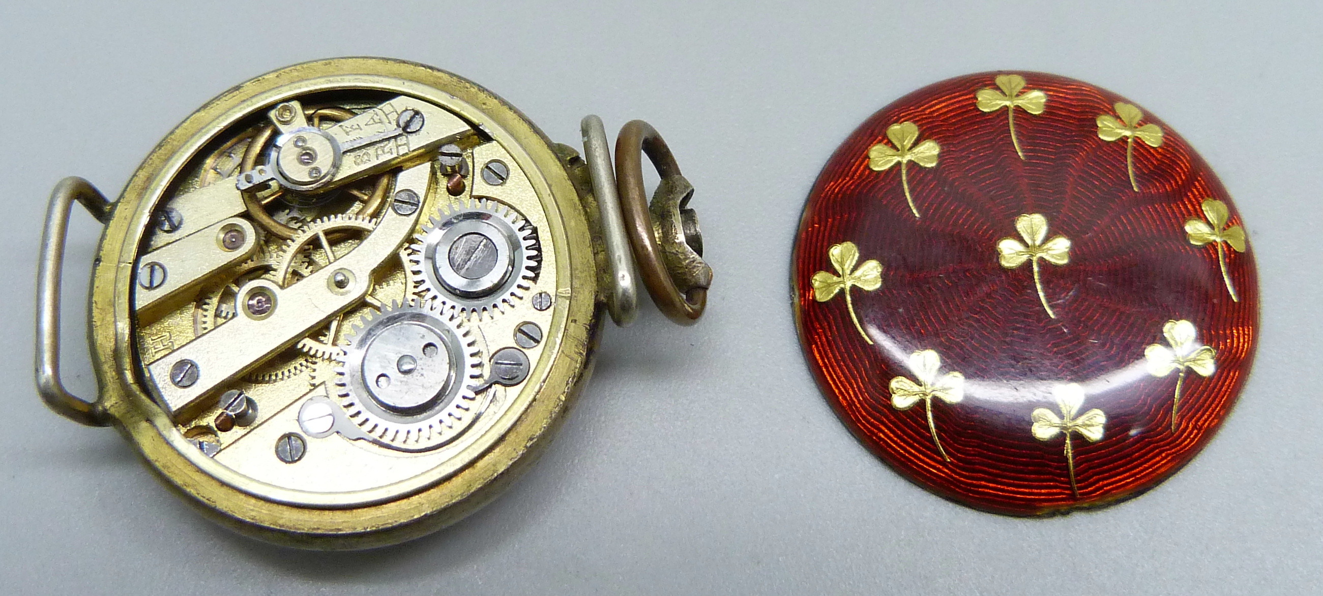 A silver pocket watch with silver dial, a gold plated Tempo pocket watch and a silver gilt .800 - Image 6 of 7
