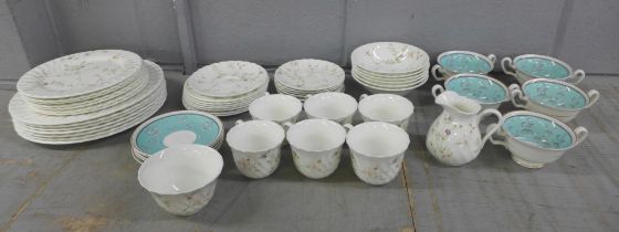 A collection of Wedgwood Campion, six plates, saucers, small plates, teacups, milk, sugar, five