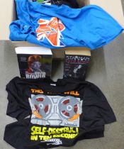 Music related T-shirts, rock music books and two David Bowie books