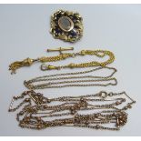 A 19th Century 'In Memory Of' mourning brooch, an Albertina chain, and a guard chain