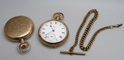 Two Waltham gold plated pocket watches both with 10 Year Star cases including a full hunter with