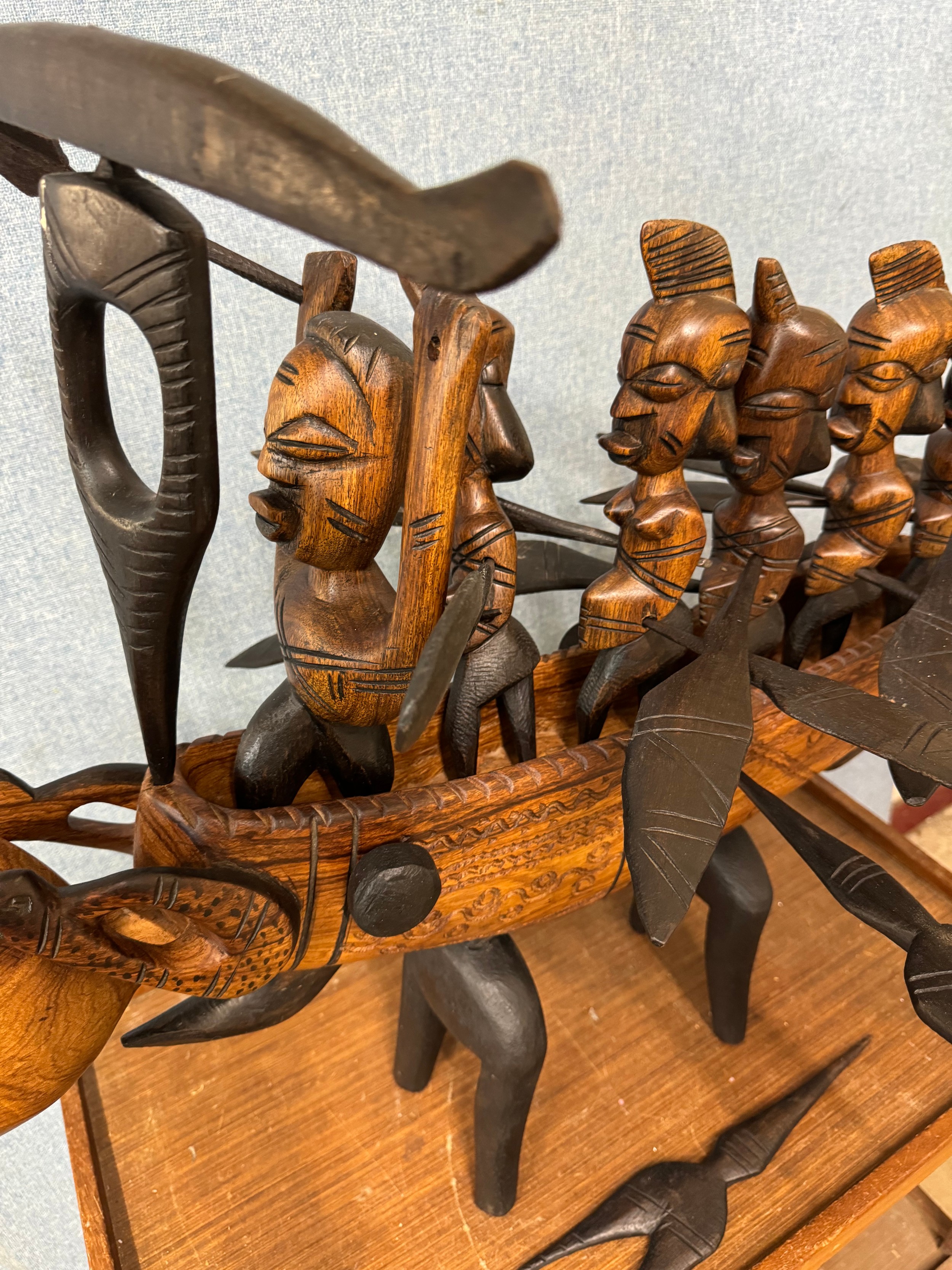 An African Gambian carved wood dragon canoe, with bone teeth - Image 2 of 2
