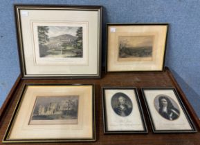 Five etchings, including the Castle of Ashby de la Zouch, Leicestershire, etc.