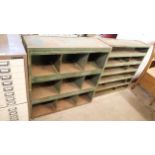 Two industrial green metal cabinets