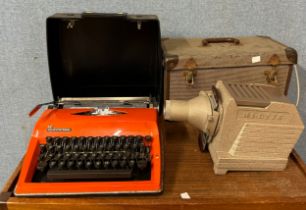 A slide projector and a typewriter