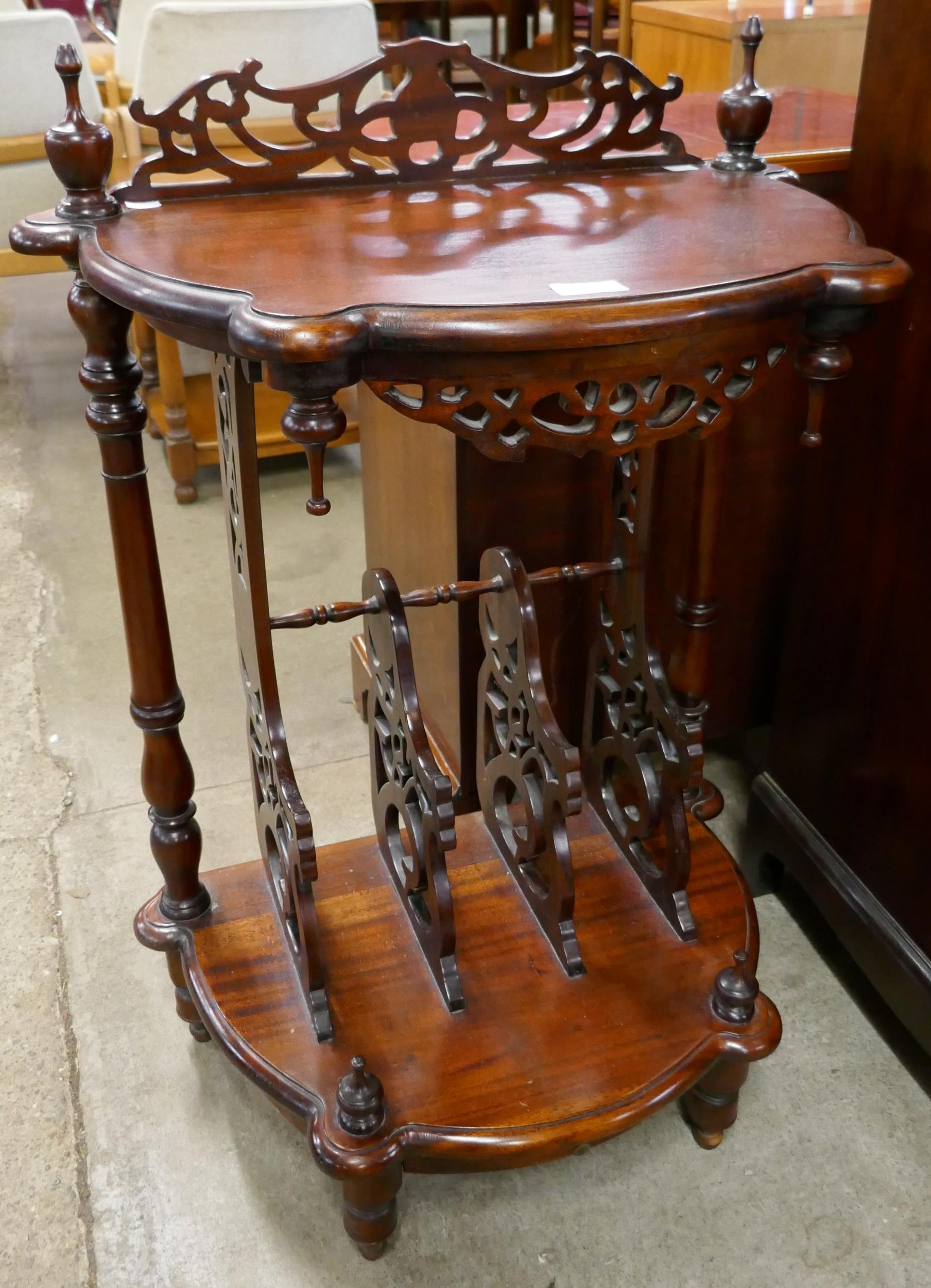 A Victorian style hardwood Canterbury whatnot