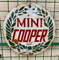 An enamelled Mini Cooper sign