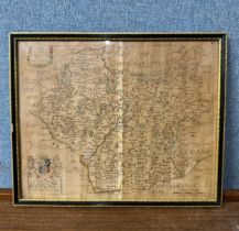 A 17th Century engraved map of Leicestershire, framed