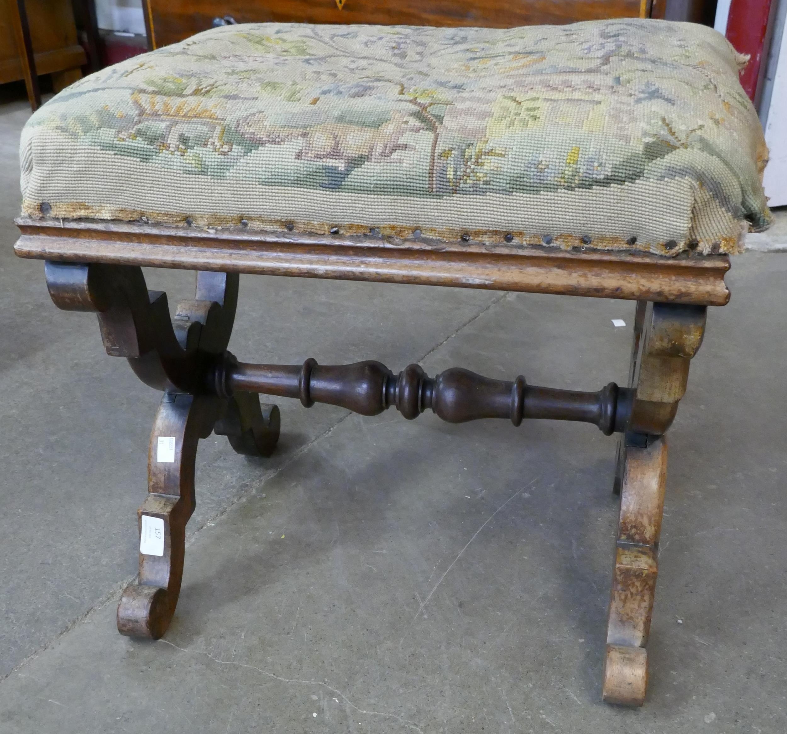 A Victorian mahogany x-frame stool