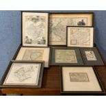 A collection of assorted maps of Leicestershire, including some 17th Century, framed