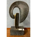 An abstract bronze sculpture