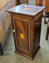 An Edward VII inlaid mahogany pot cupboard