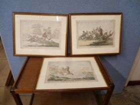 Three humorous Hounds Finding etchings, framed, etc.
