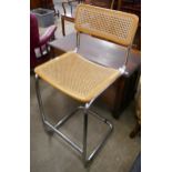 A Marcel Breuer chrome, beech and rattan rattan bar stool