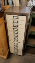 A Bisley metal fifteen drawer filing cabinet