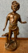 A French bronze figure of a girl blacksmith