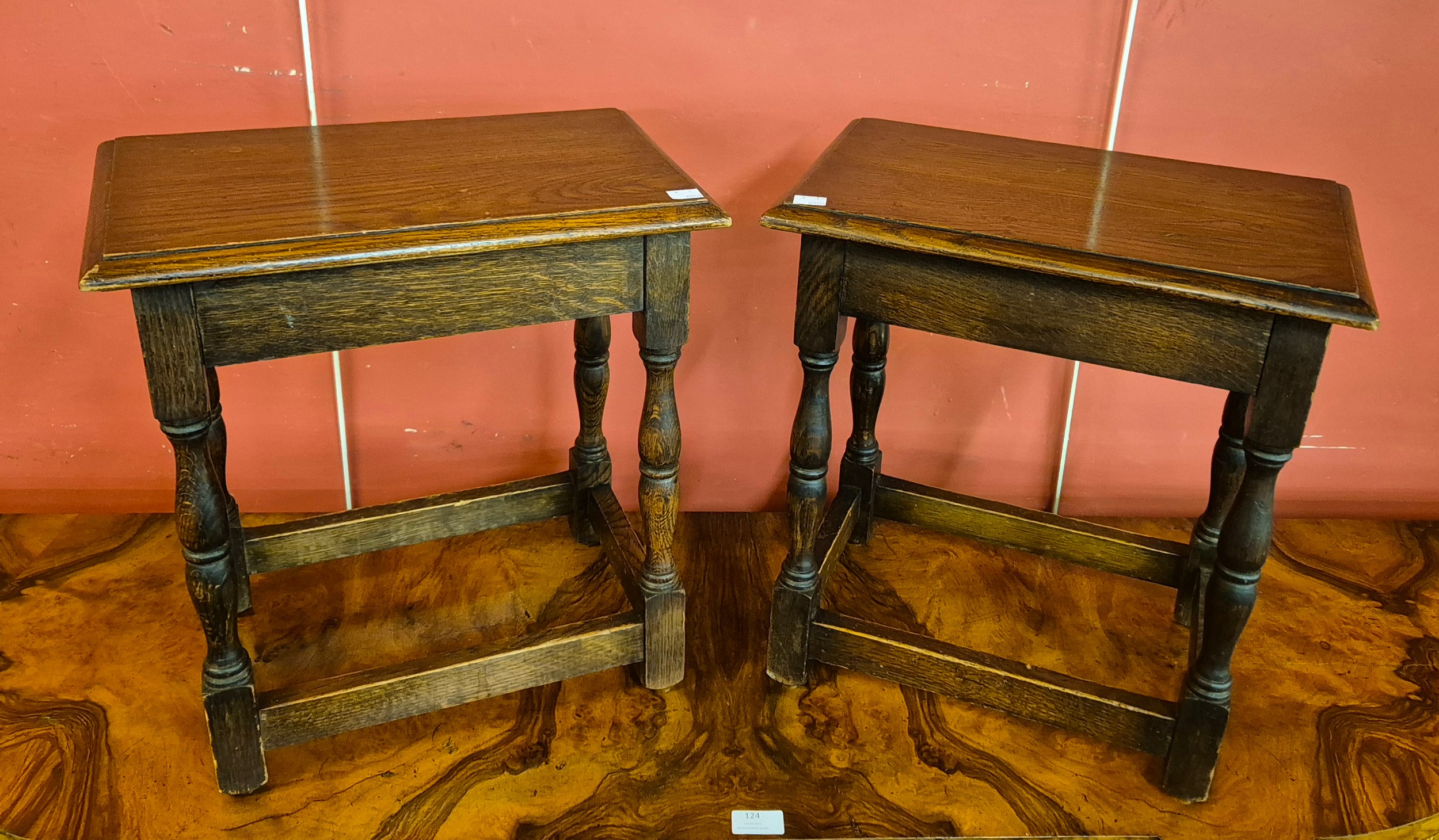 A pair of 18th Century style oak stools