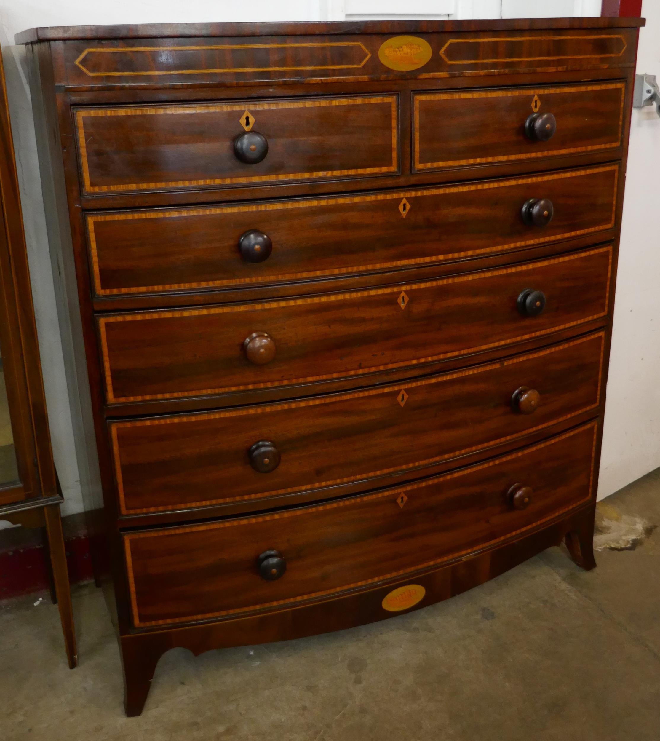 A George III inlaid mahogany bow front chest of drawers - Image 2 of 2