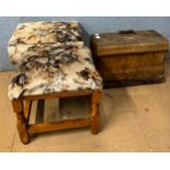 A cased sewing machine, sewing box and a footstool