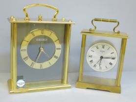 Two clocks, Swiza with 8-day movement and Seiko, Seiko boxed