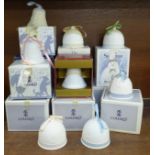 Fourteen Lladro anniversary bells, most in original boxes, 1990 onwards