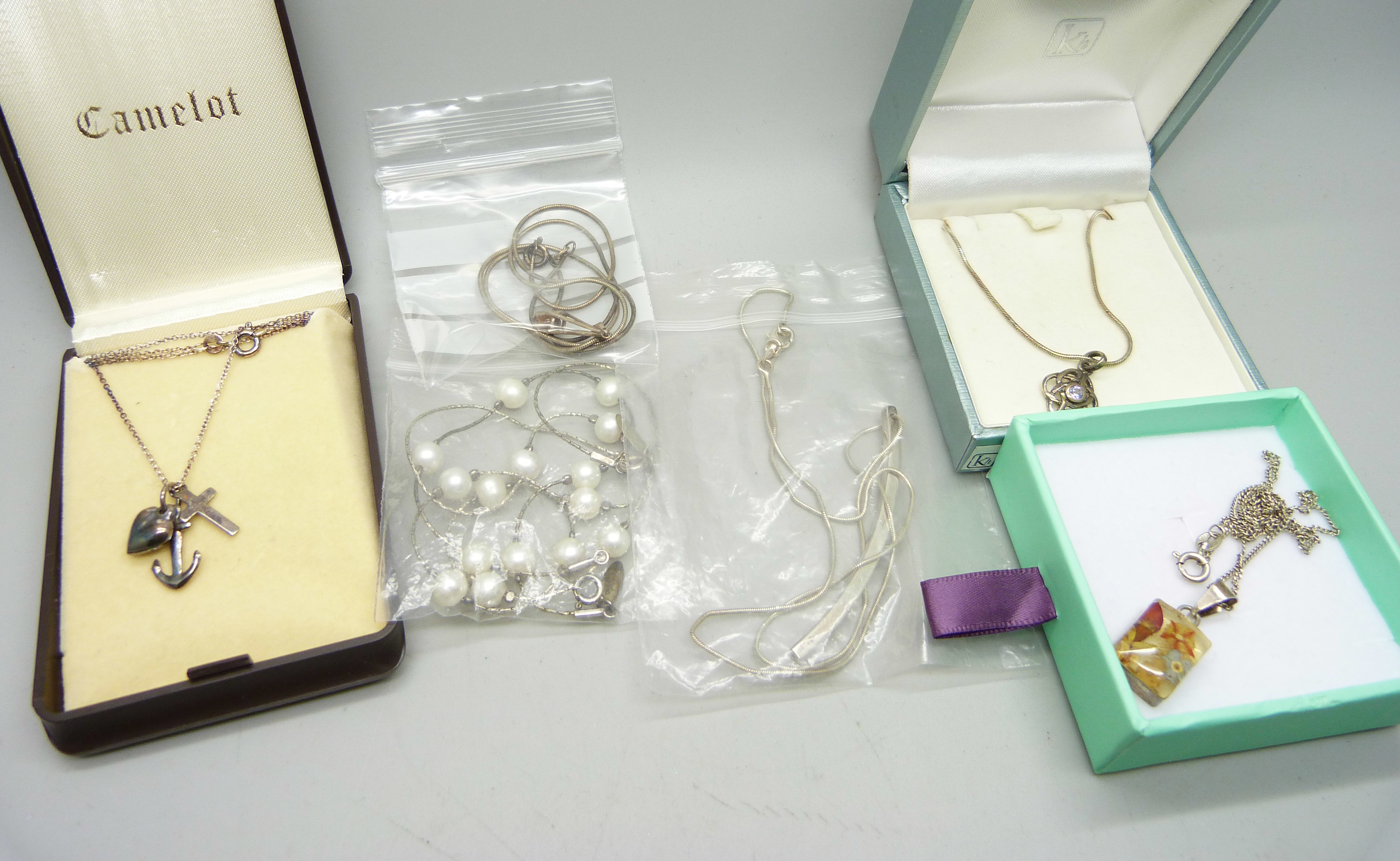 Silver jewellery - A silver faith, hope and charity necklace, a Kit Heath necklace set with an