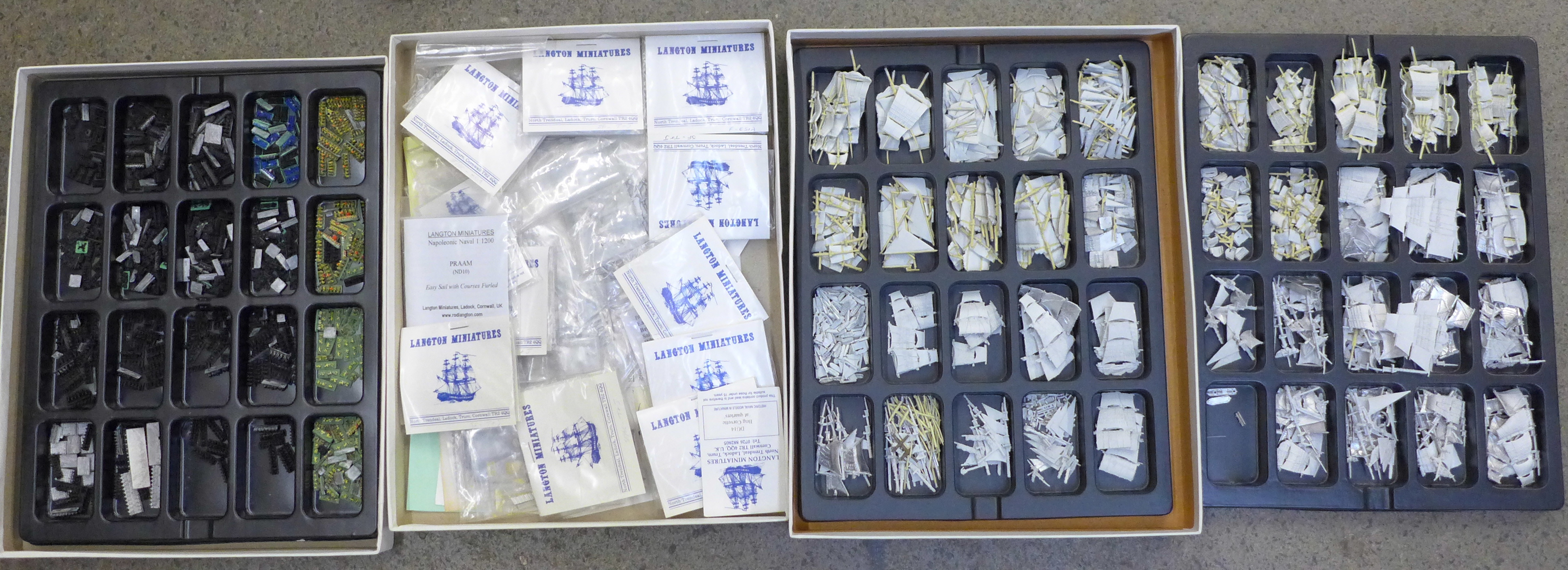 Three boxes of Langton Miniatures modelling gaming accessories, tall masted ship and diorama