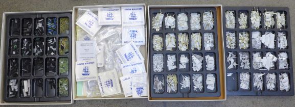 Three boxes of Langton Miniatures modelling gaming accessories, tall masted ship and diorama