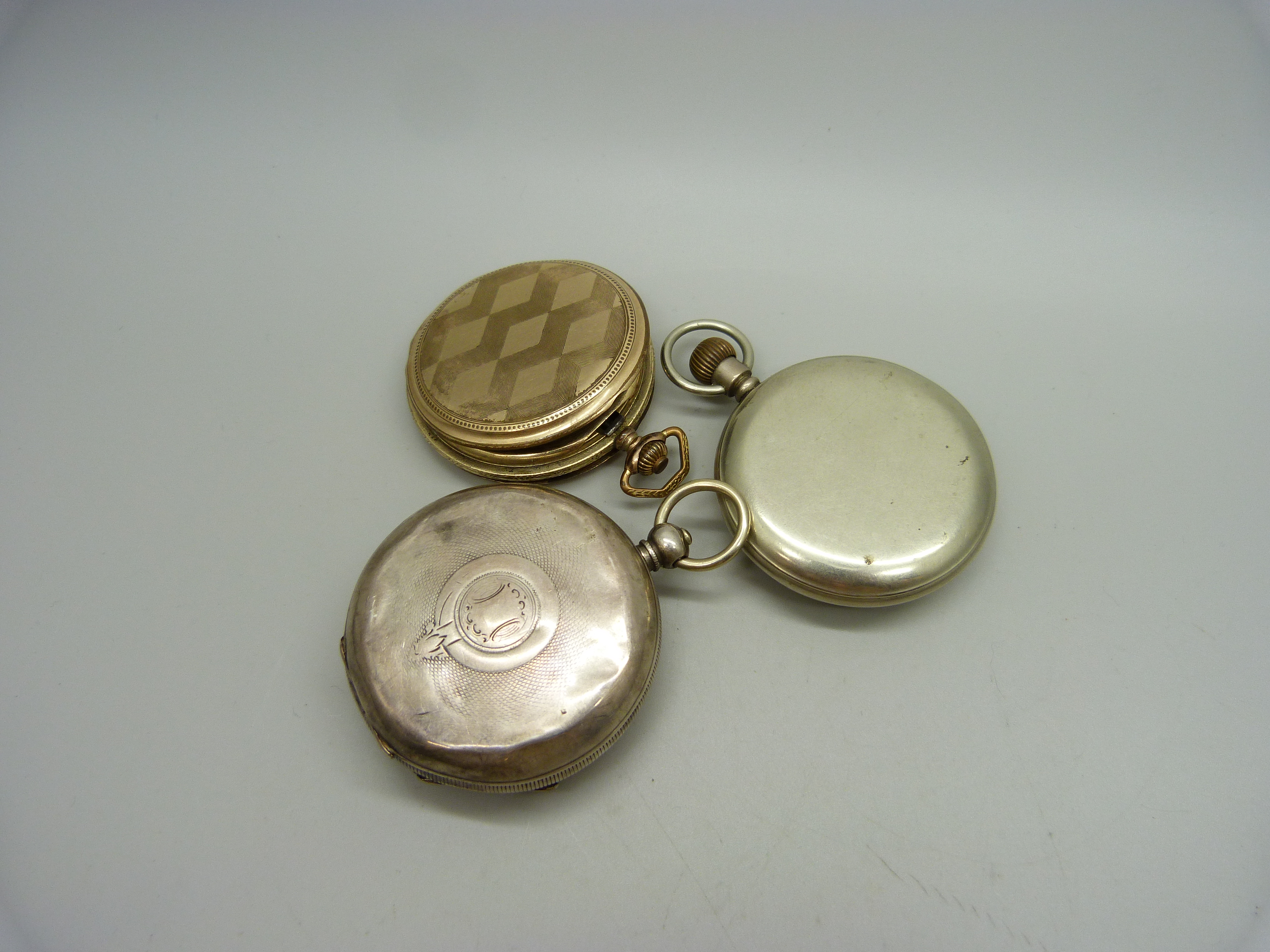 A gold plated full hunter pocket watch in an engine turned case (closure a/f), a .935 silver cased - Image 4 of 5