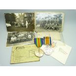 A pair of WWI medals to 2/LIEUT. L. Townsend R.A.F. and ephemera related to Private 18374 Cyril