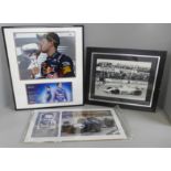 Three motor racing autograph displays, Jack Brabham, John Watson and Sebastian Vettel, each with C.