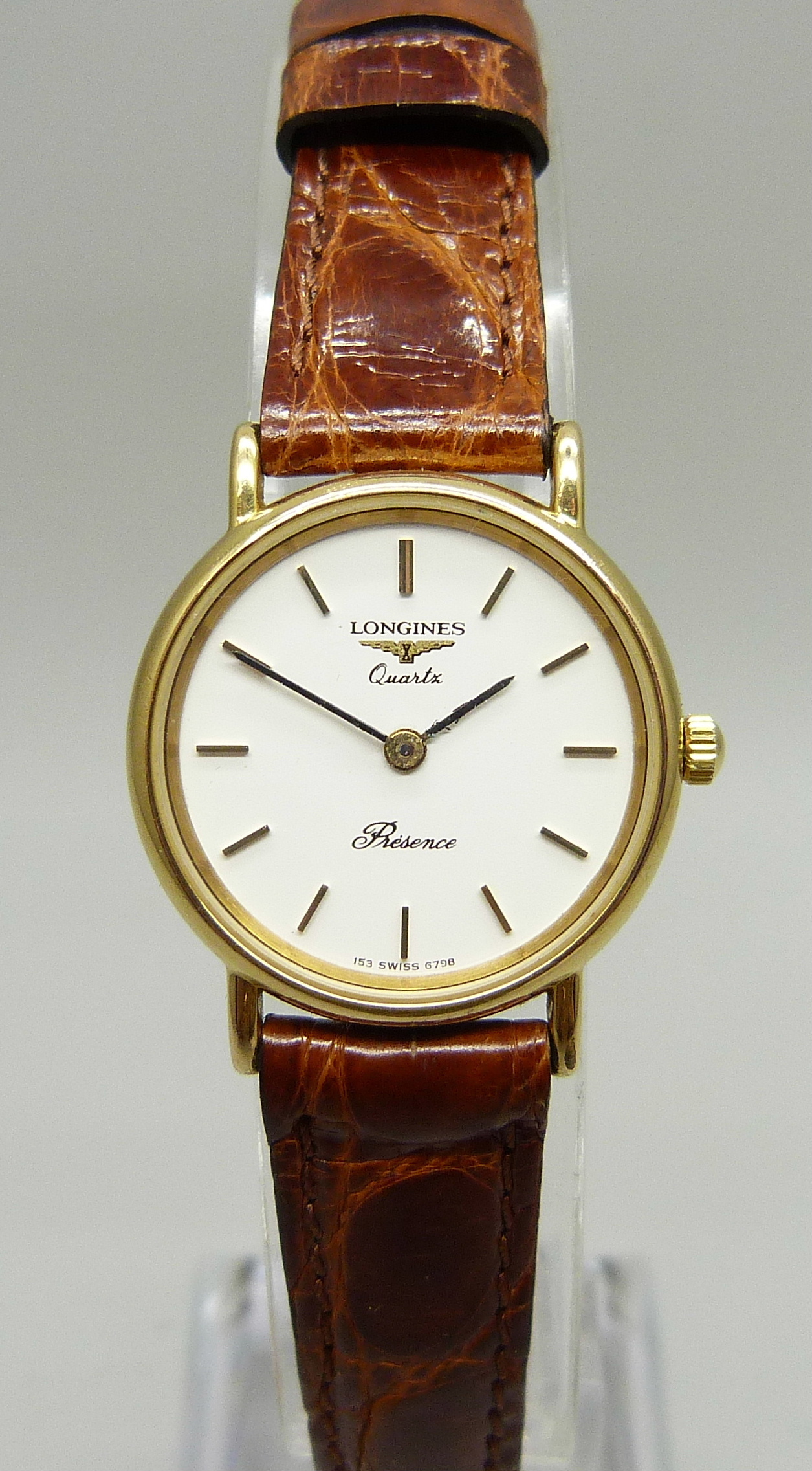 A lady's Longines quartz wristwatch on a Cobra leather strap, 25mm including crown