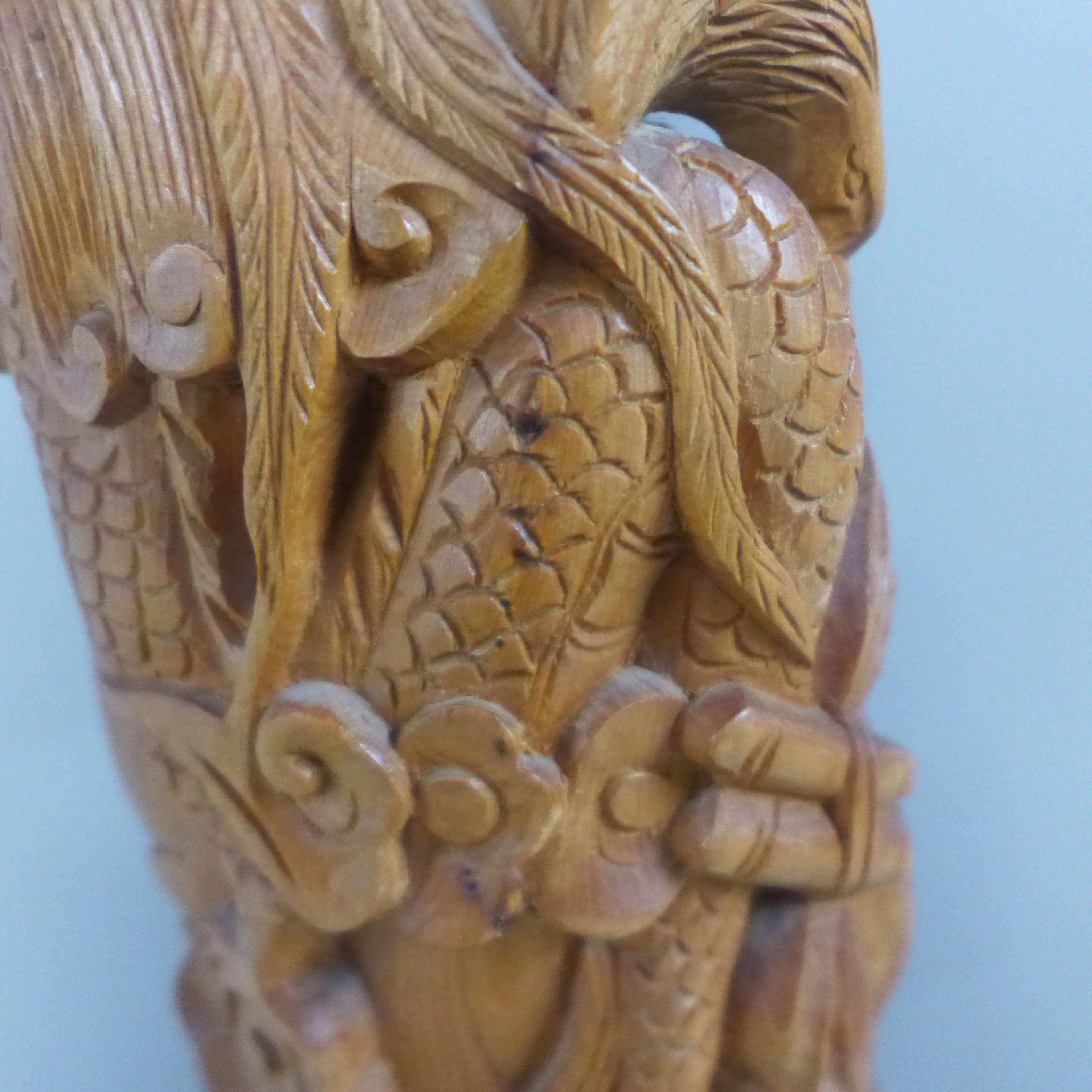 An oriental wooden carving with bone inset eyes, 39.5cm - Image 7 of 9