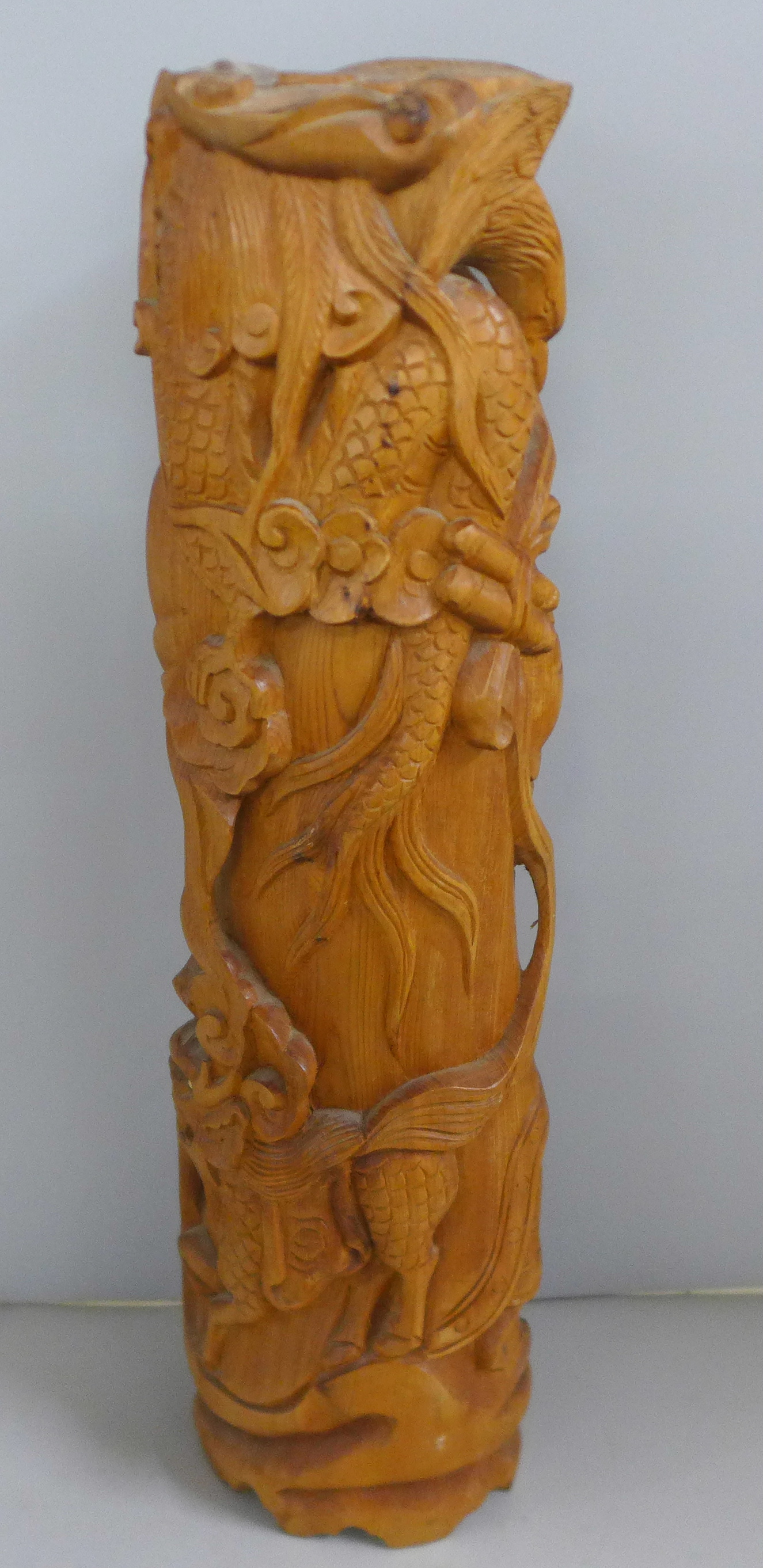 An oriental wooden carving with bone inset eyes, 39.5cm - Image 6 of 9