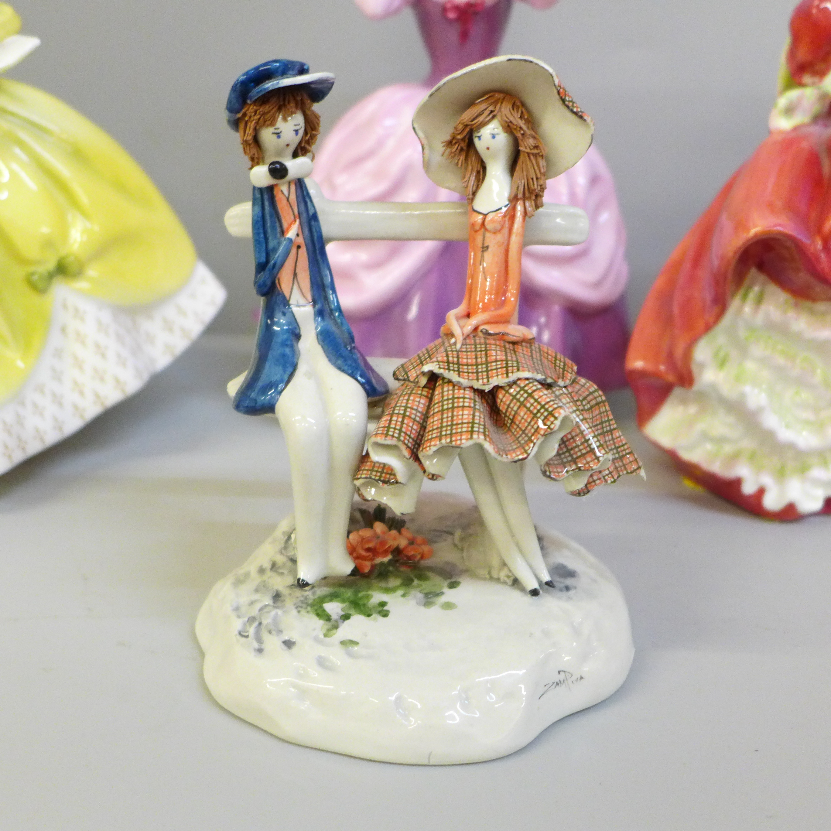 Three Royal Doulton figures, Top O' The Hill, a/f, Lady Pamela, The Last Waltz and a figure group - Image 4 of 6