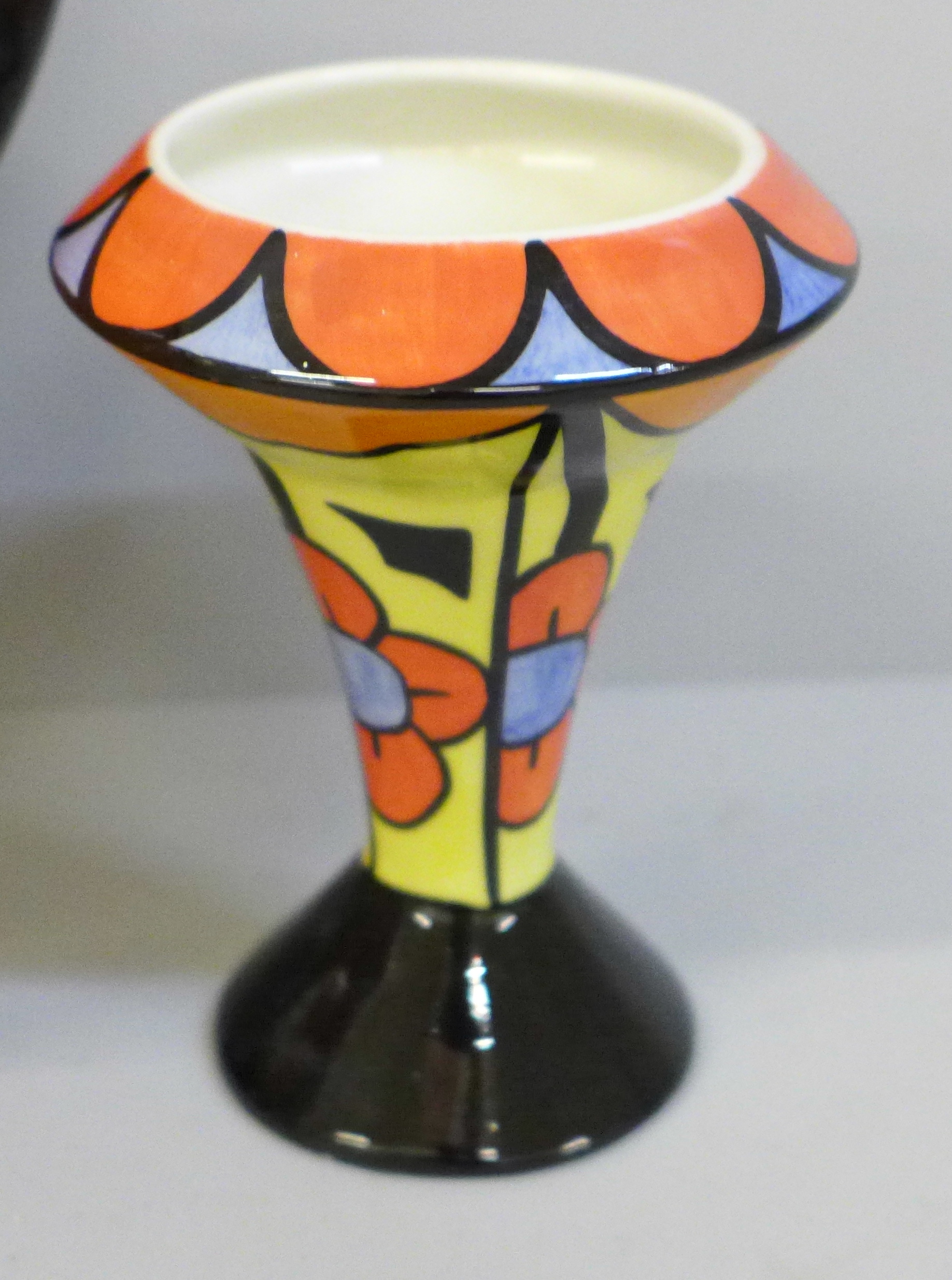 Two Lorna Bailey Art Deco style vases, signed, tallest 16cm - Image 2 of 4