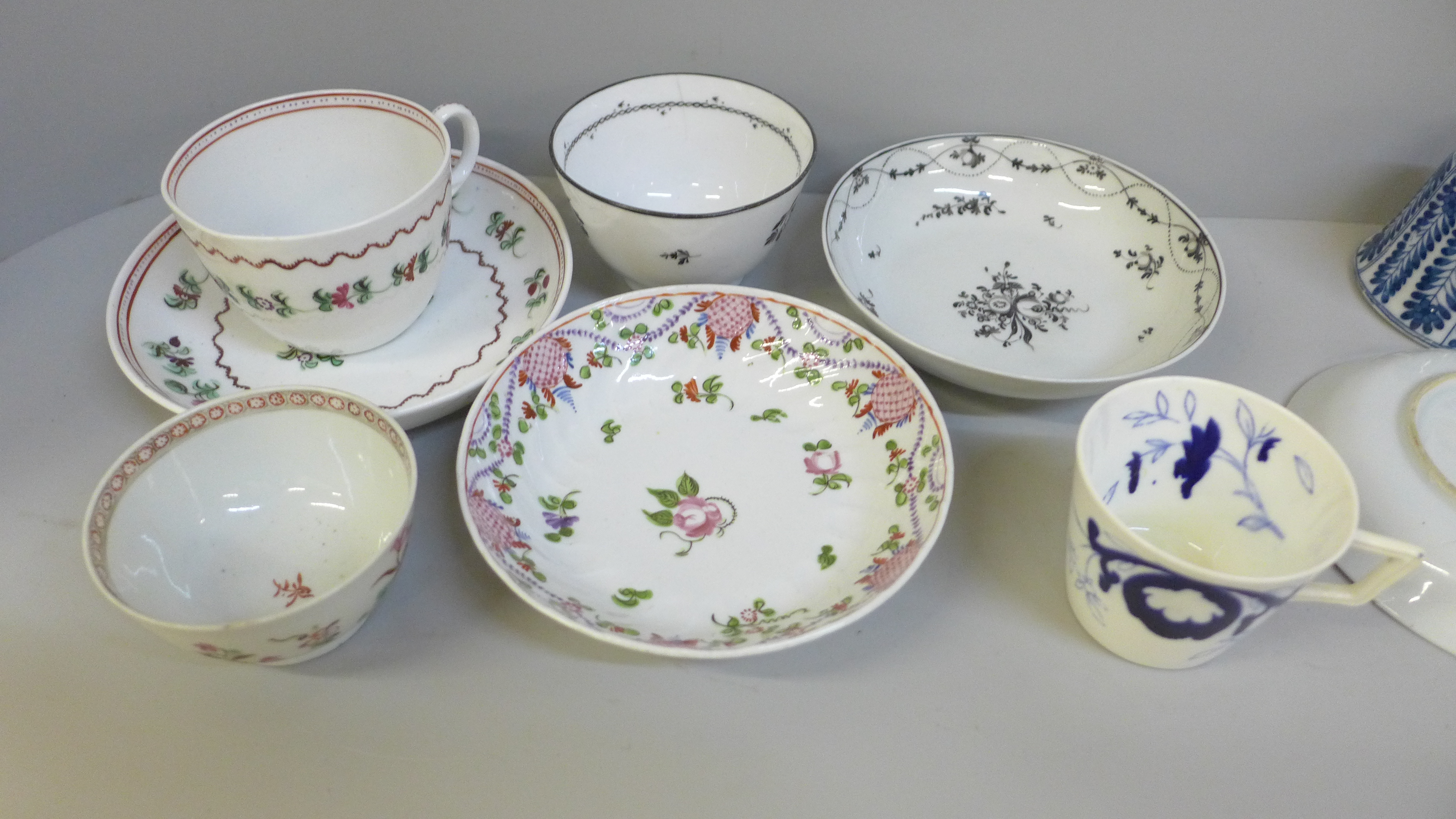 A collection of Georgian porcelain, two pieces a/f, a Chinese blue and white cup and saucer, - Image 4 of 6