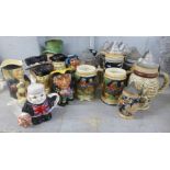 A box of German steins, Toby jugs, character jugs including Beswick **PLEASE NOTE THIS LOT IS NOT