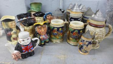 A box of German steins, Toby jugs, character jugs including Beswick **PLEASE NOTE THIS LOT IS NOT