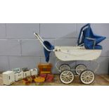 A child's pram and a collection of dolls house furniture **PLEASE NOTE THIS LOT IS NOT ELIGIBLE