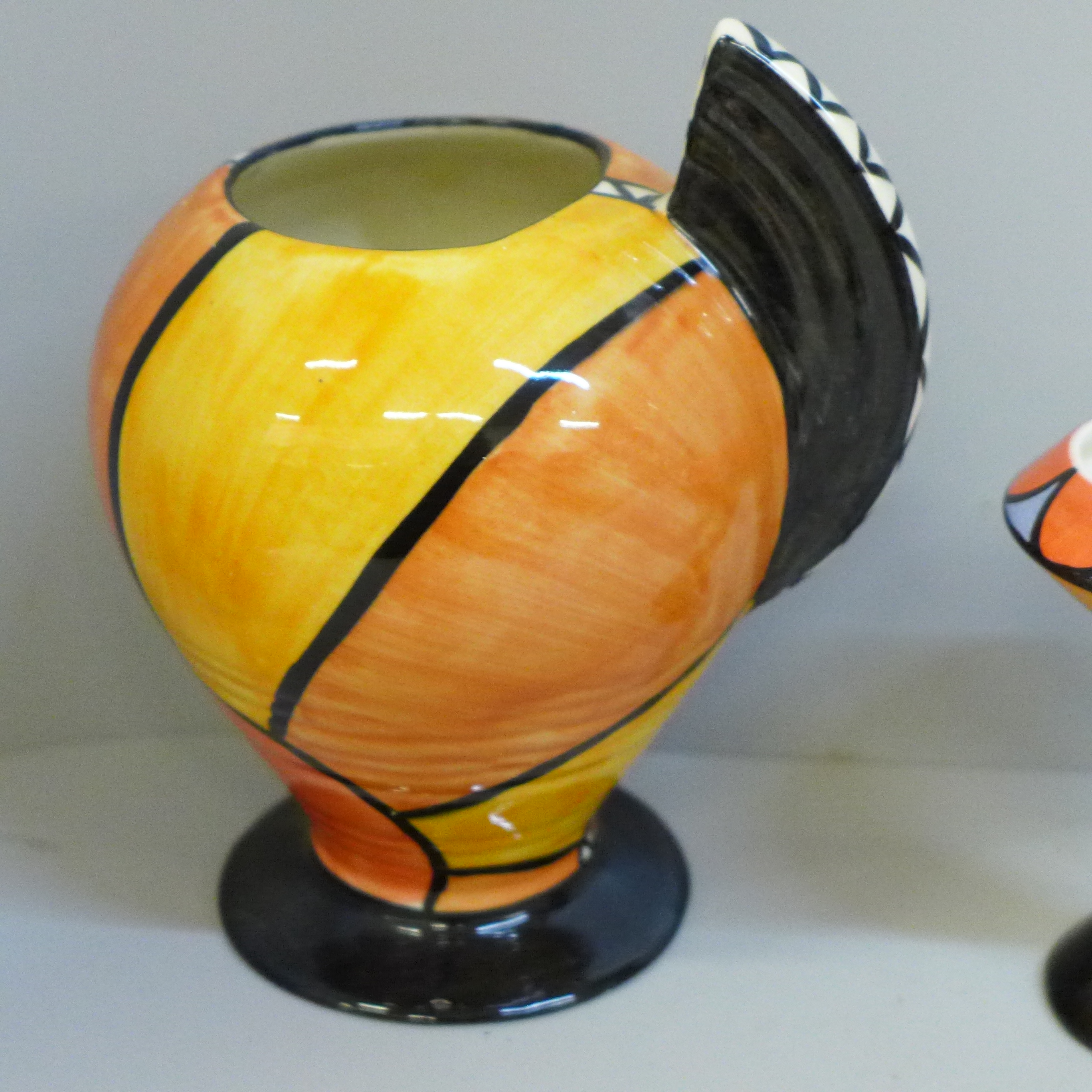 Two Lorna Bailey Art Deco style vases, signed, tallest 16cm - Image 3 of 4