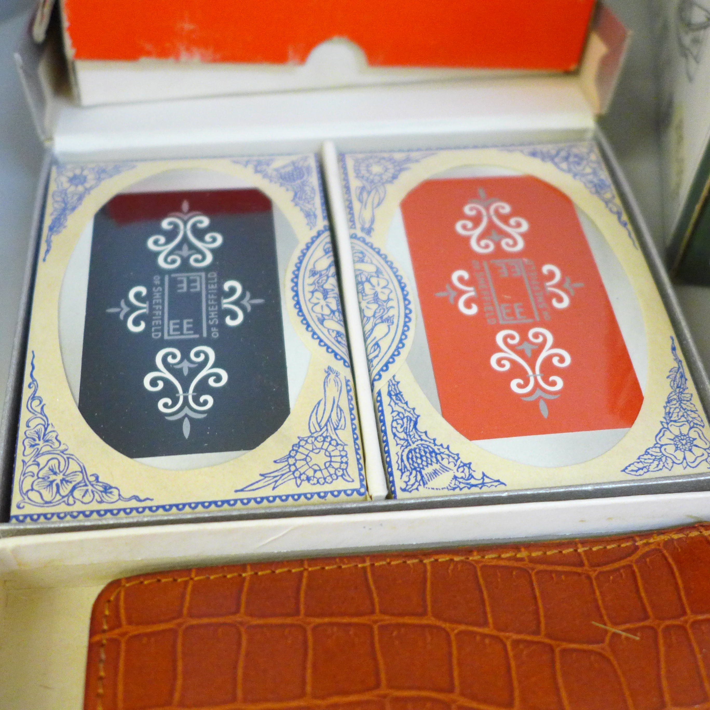 A leather cased Bridge set and a collection of playing cards (some unused) - Image 3 of 5